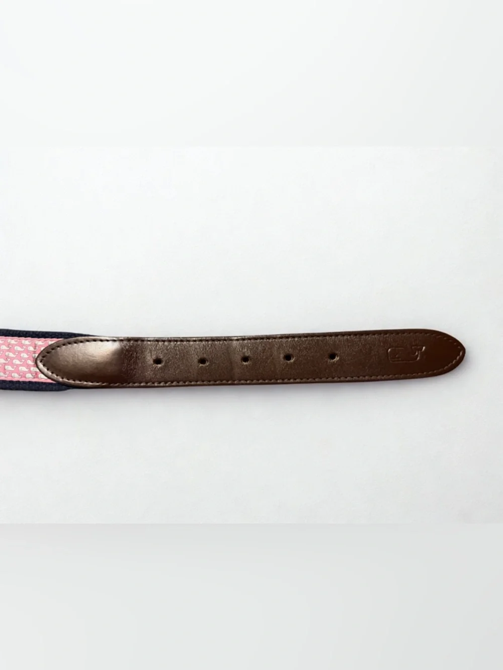 Vineyard Vines Pink Whale-Pattern Leather Belt with Gold Buckle